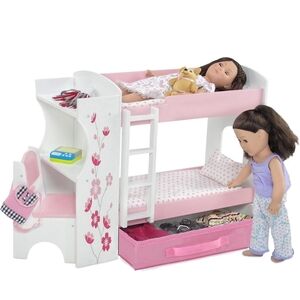 Emily Rose Pink and White Doll Furniture Bunk Bed Chair Desk American Girl Size